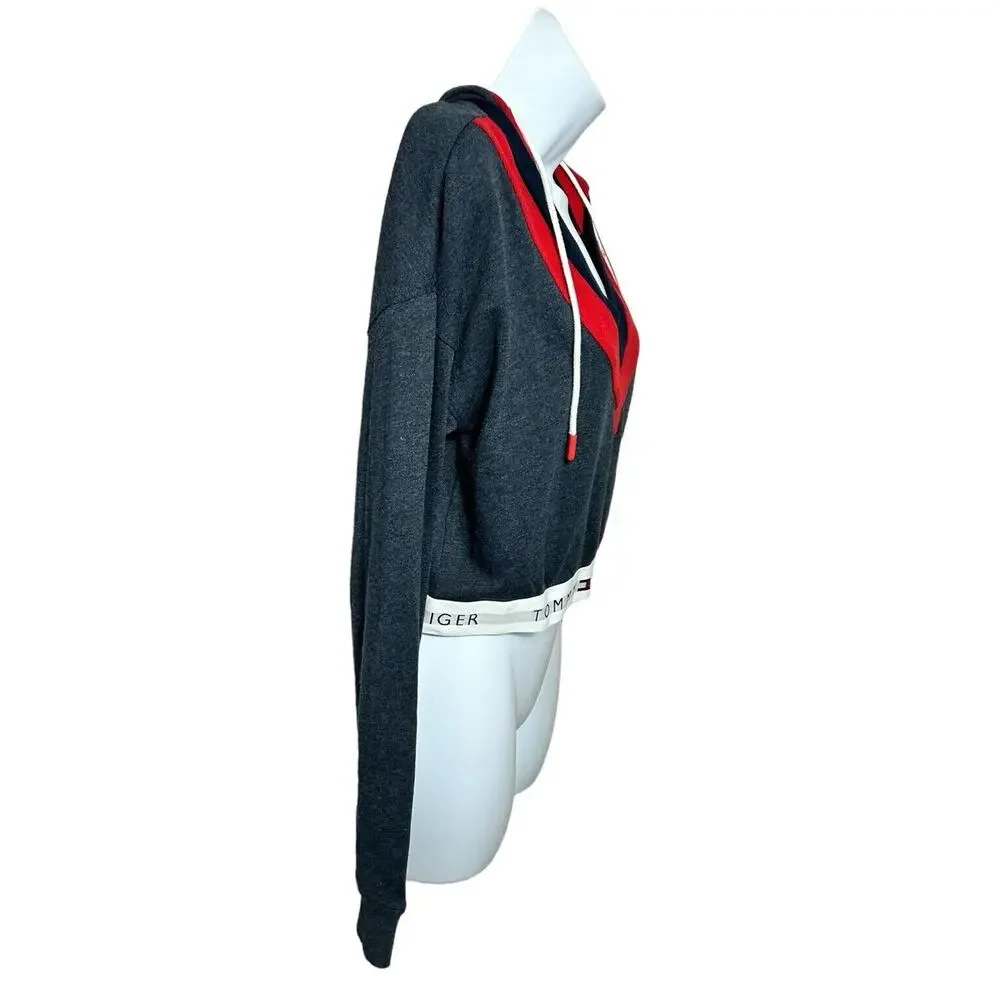 Womens Tommy Hilfiger Retro Cropped Lounge Hoodie Sz Small Sweatshirt V-Neck NEW
